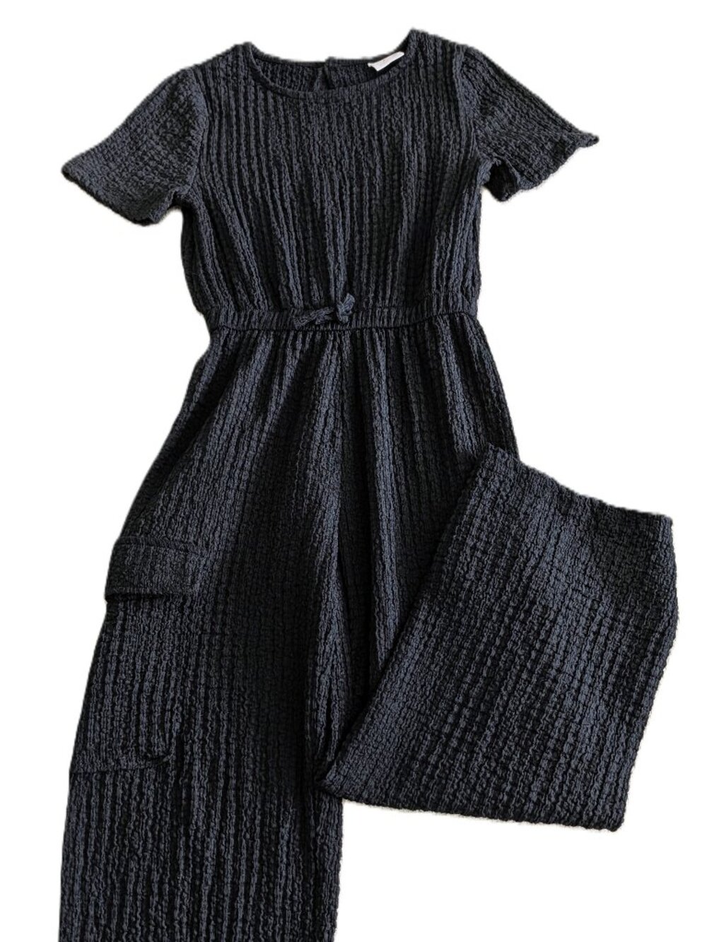 Zara texture black short sleeve girl's jumpsuit